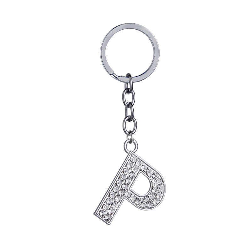 26 English Letter Keychain Creative Zinc Alloy Diamond Key Pendant