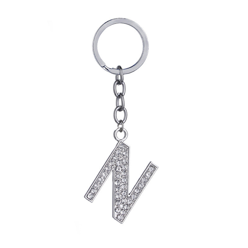 26 English Letter Keychain Creative Zinc Alloy Diamond Key Pendant