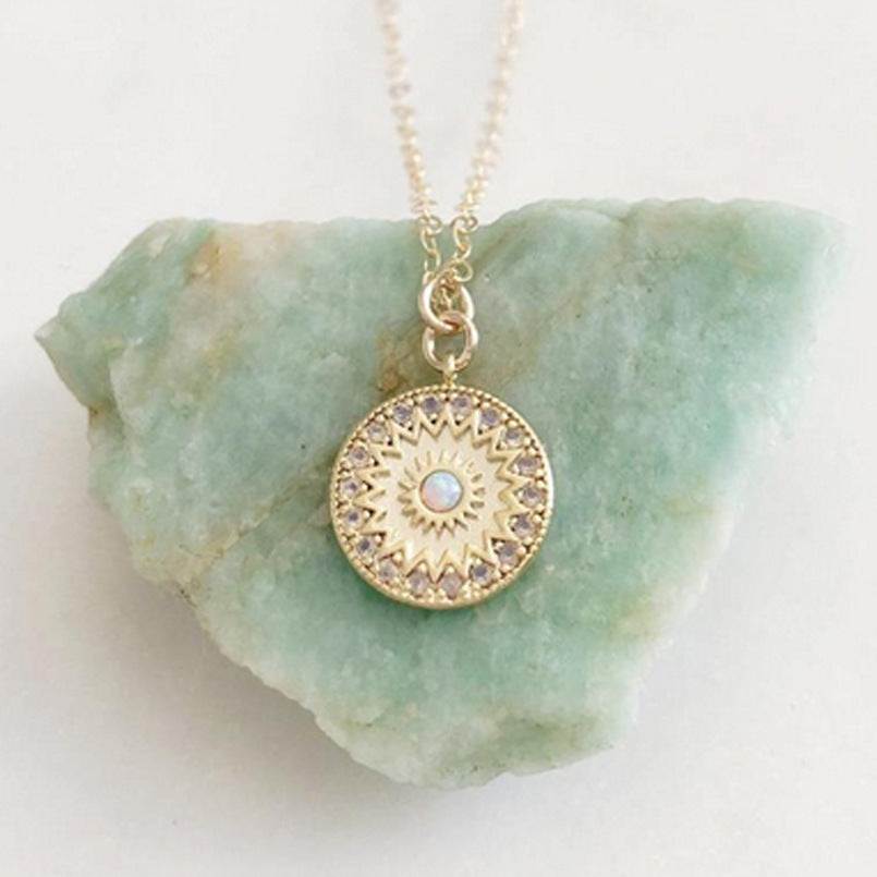 Opal-Halskette Stern-Mond-Halskette Dame