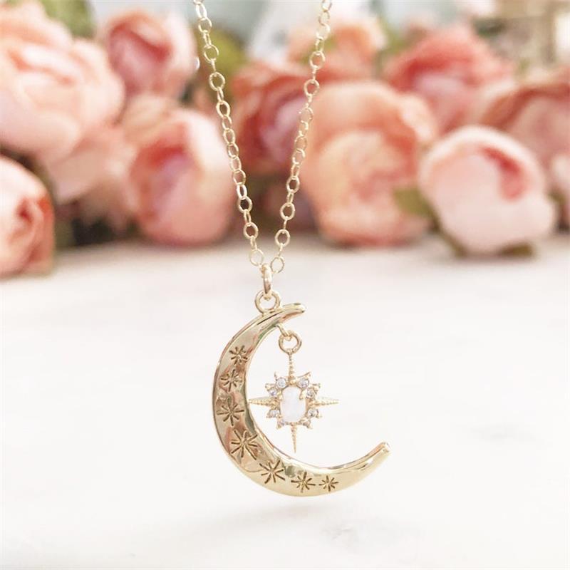 Opal-Halskette Stern-Mond-Halskette Dame
