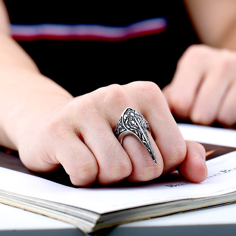 Nordic Amulett Schmuck Titanstahl Geschnitzter Ring Rabenring