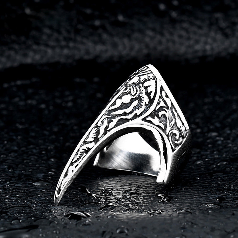 Nordic Amulett Schmuck Titanstahl Geschnitzter Ring Rabenring