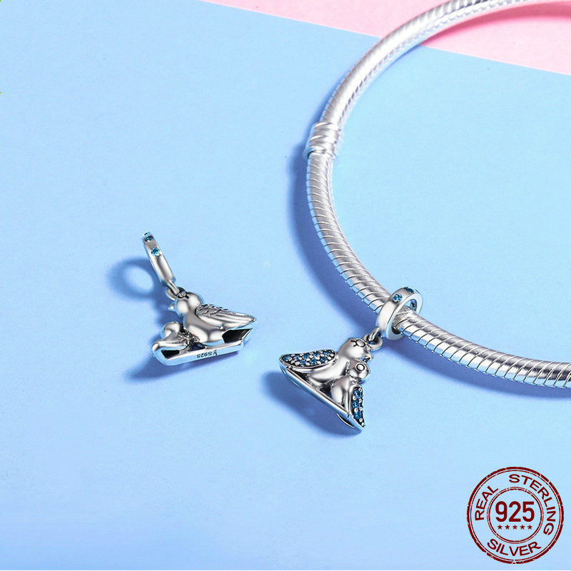 S925 Sterling-Silber süßer Vogel DIY-Perle