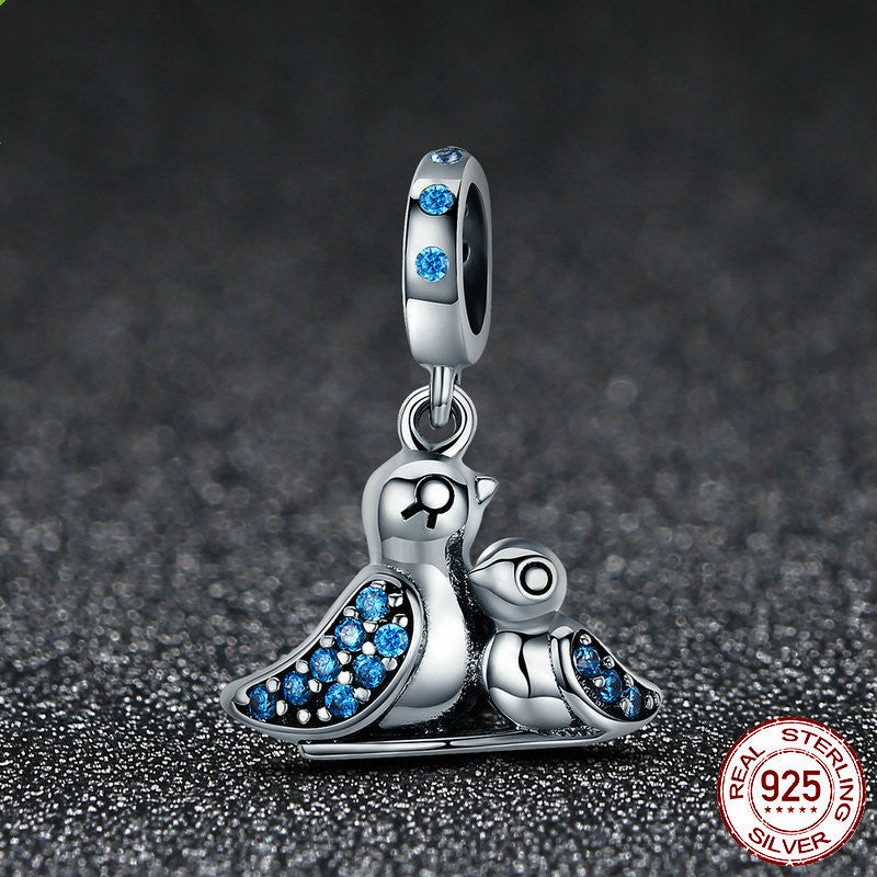 S925 Sterling-Silber süßer Vogel DIY-Perle