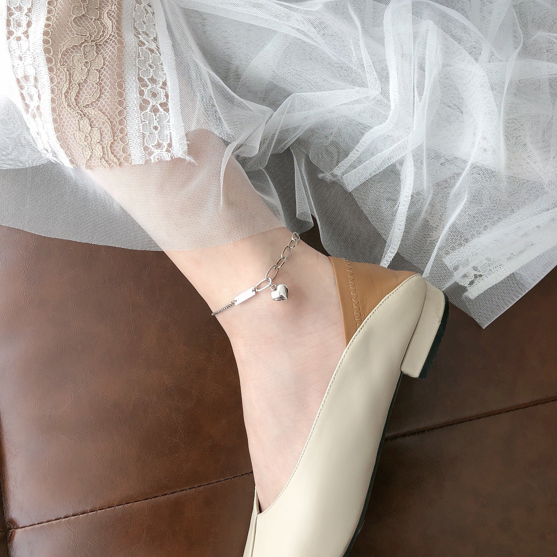 Summer Retro Love Anklet Female Peach Heart Ankle Chain