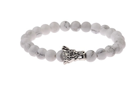 Armband im chinesischen Stil mit zylindrischen Elementen, Legierung, Bleifarbe, Lavastein, Weißer Kiefernstein