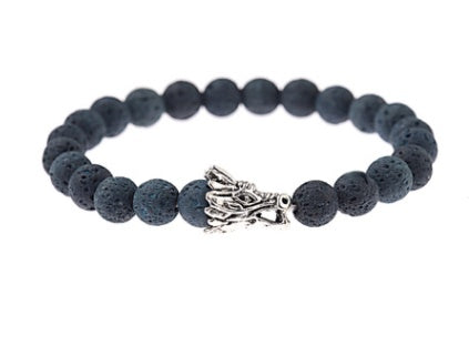 Armband im chinesischen Stil mit zylindrischen Elementen, Legierung, Bleifarbe, Lavastein, Weißer Kiefernstein