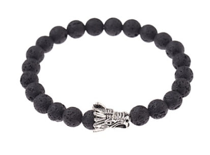 Armband im chinesischen Stil mit zylindrischen Elementen, Legierung, Bleifarbe, Lavastein, Weißer Kiefernstein