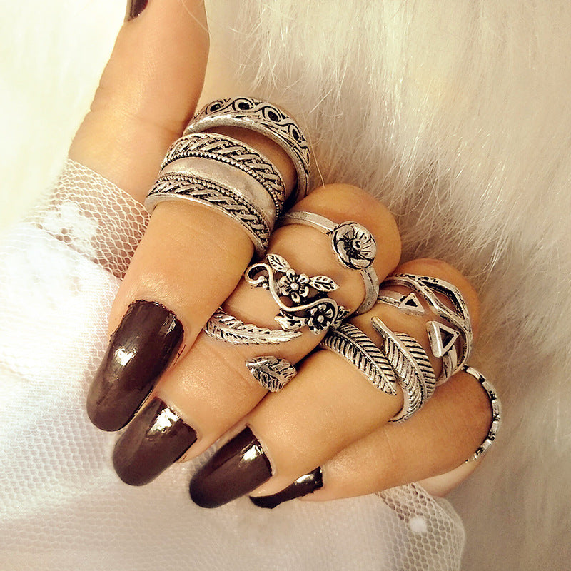 Conjunto de anillos Midi Boho de triángulo para nudillos, estilo punk vintage, tallados