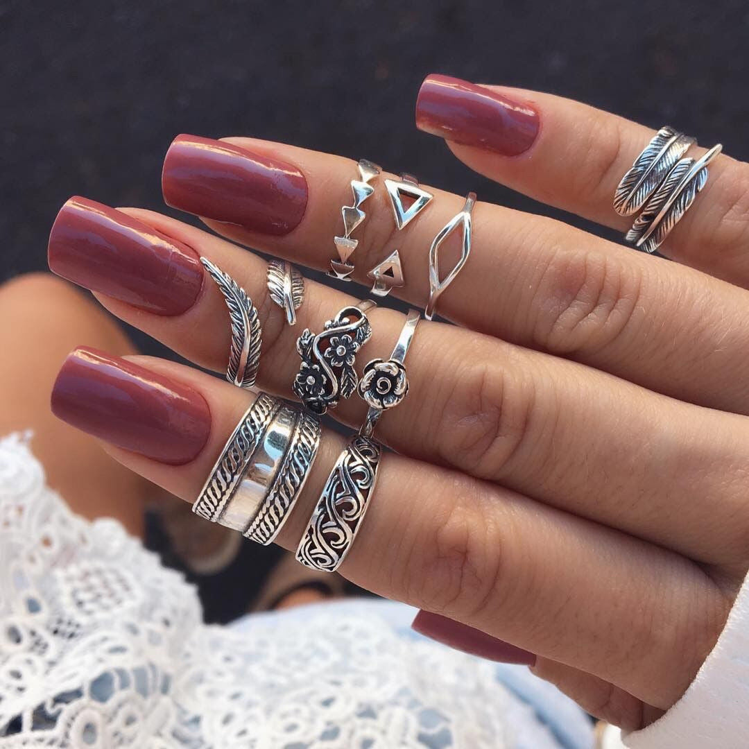 Conjunto de anillos Midi Boho de triángulo para nudillos, estilo punk vintage, tallados