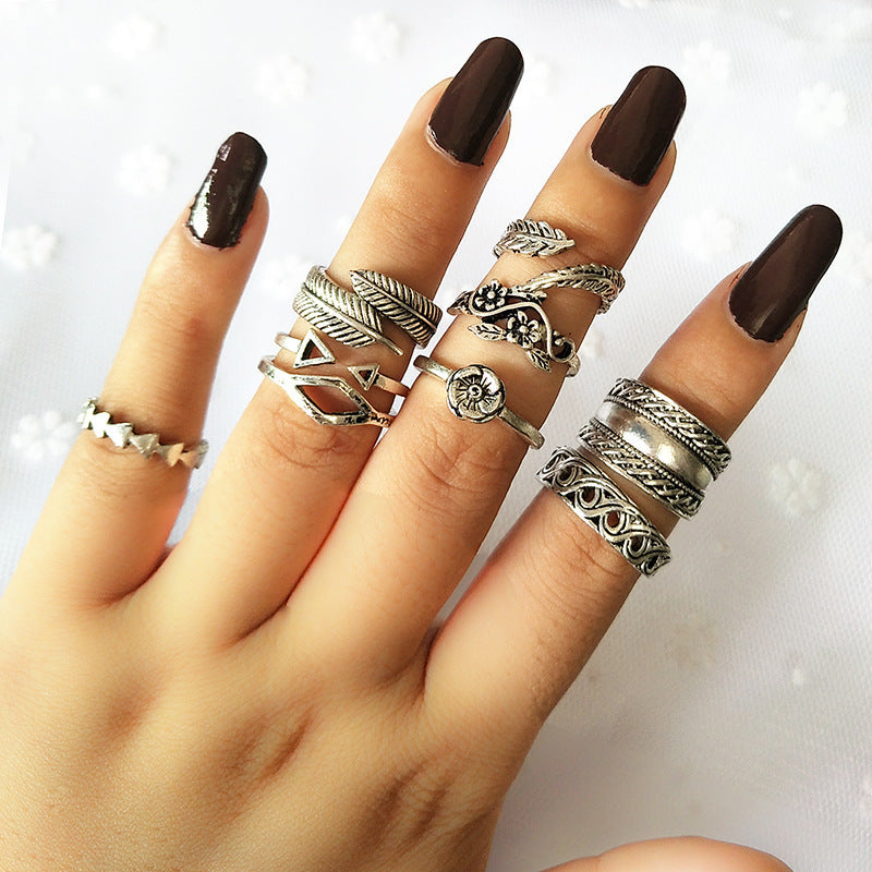 Conjunto de anillos Midi Boho de triángulo para nudillos, estilo punk vintage, tallados