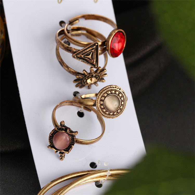 Kreatives Vintage Blumen Gelenkring Offener Armreif Ring Set