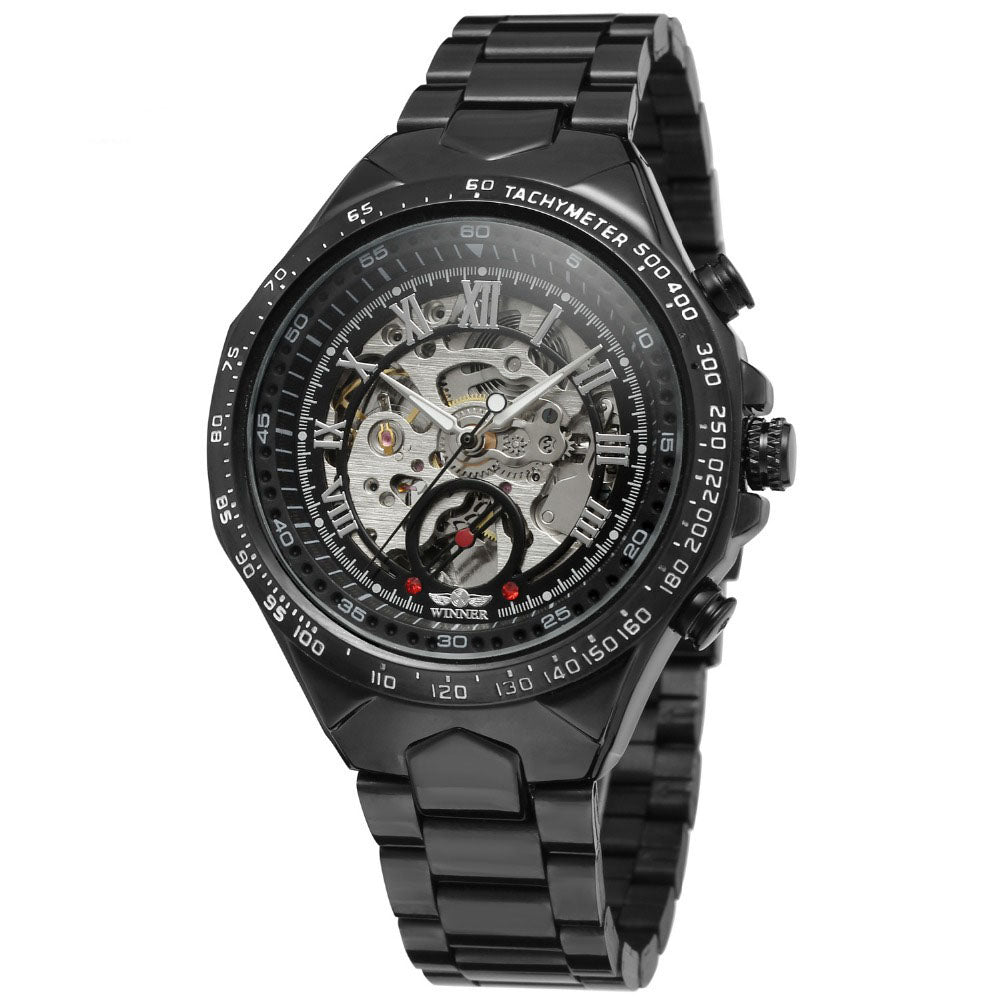 Personalisierte Hohlautomatikuhr aus Vollstahl, modische Armbanduhr für Herren