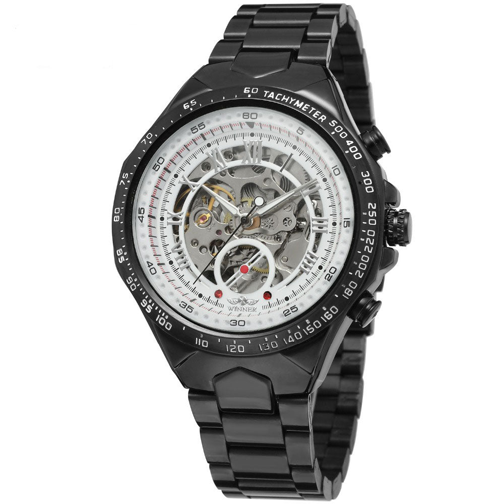Personalisierte Hohlautomatikuhr aus Vollstahl, modische Armbanduhr für Herren