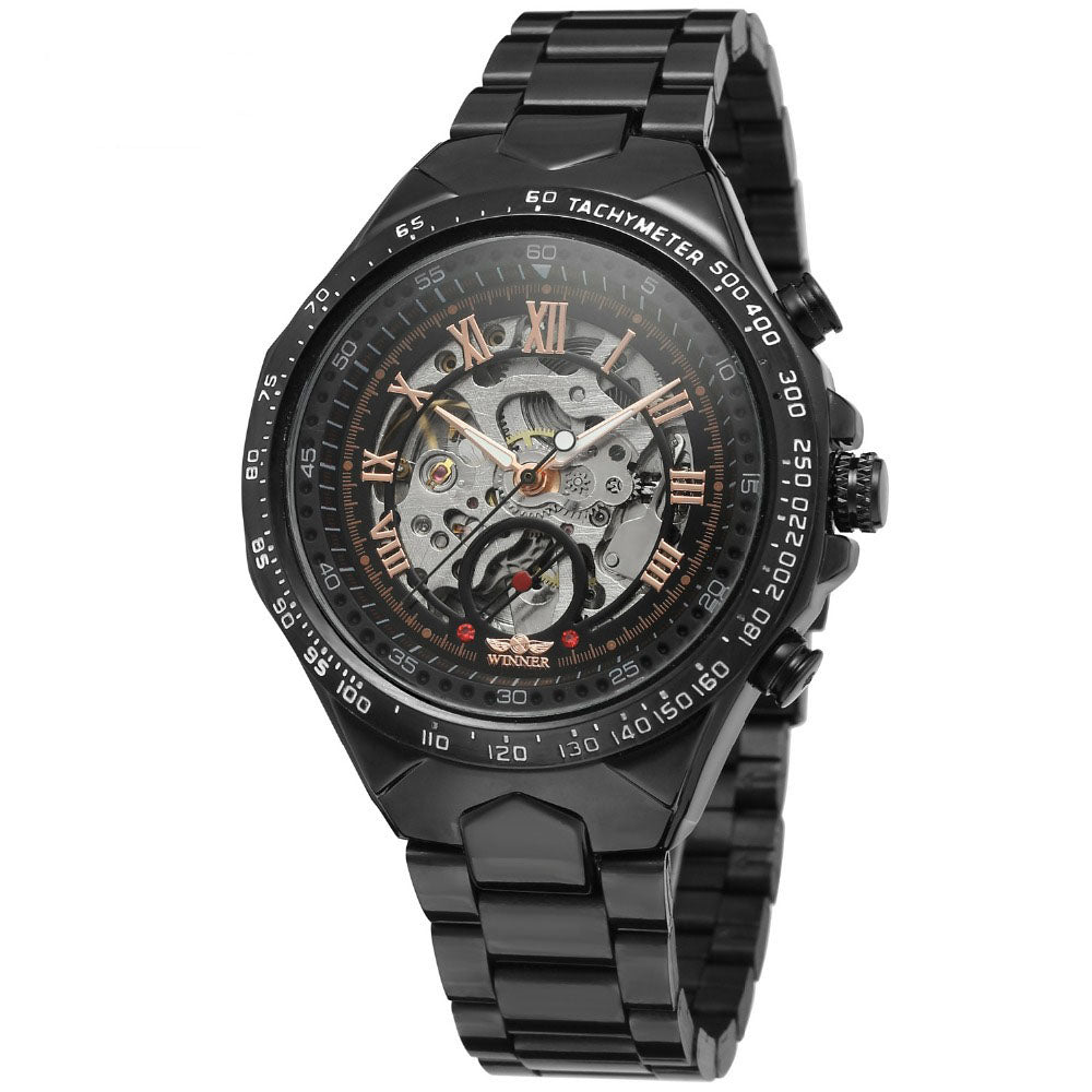 Personalisierte Hohlautomatikuhr aus Vollstahl, modische Armbanduhr für Herren