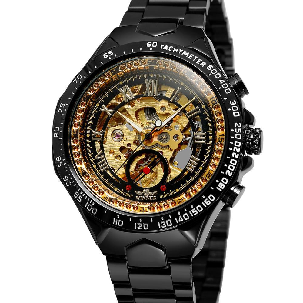 Personalisierte Hohlautomatikuhr aus Vollstahl, modische Armbanduhr für Herren