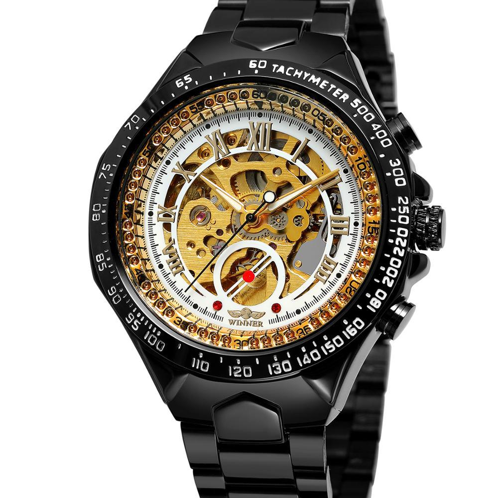 Personalisierte Hohlautomatikuhr aus Vollstahl, modische Armbanduhr für Herren