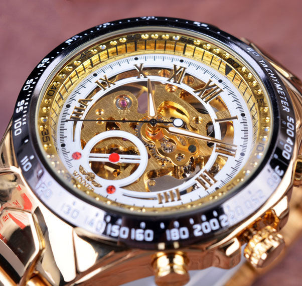 Personalisierte Hohlautomatikuhr aus Vollstahl, modische Armbanduhr für Herren