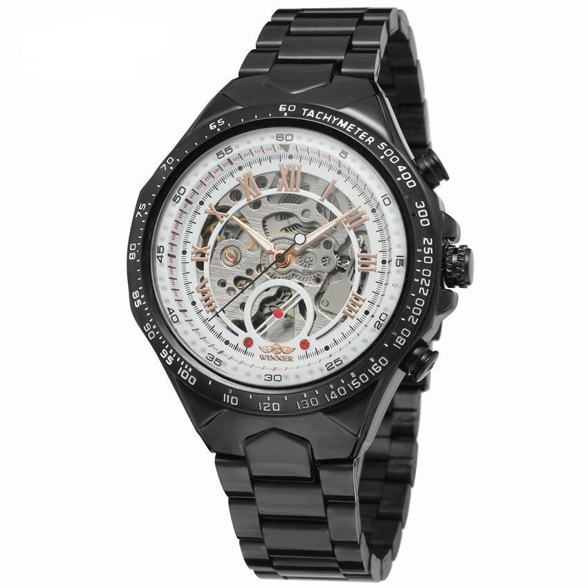 Personalisierte Hohlautomatikuhr aus Vollstahl, modische Armbanduhr für Herren