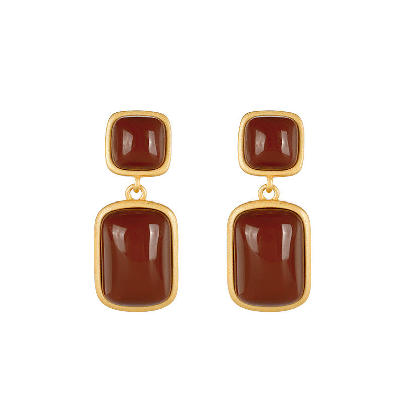 Pendientes de ágata roja del sur chapados en oro y plata de ley 925
