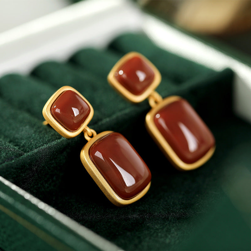 Pendientes de ágata roja del sur chapados en oro y plata de ley 925