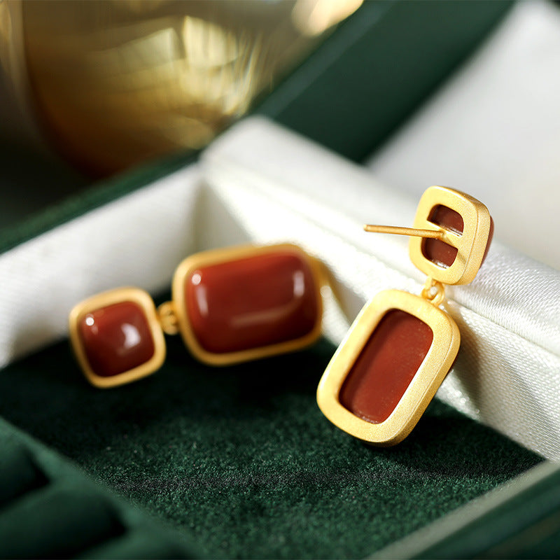 Pendientes de ágata roja del sur chapados en oro y plata de ley 925