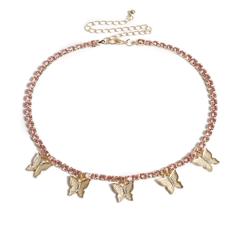 Tobillera con colgante de mariposa y diamantes de imitación