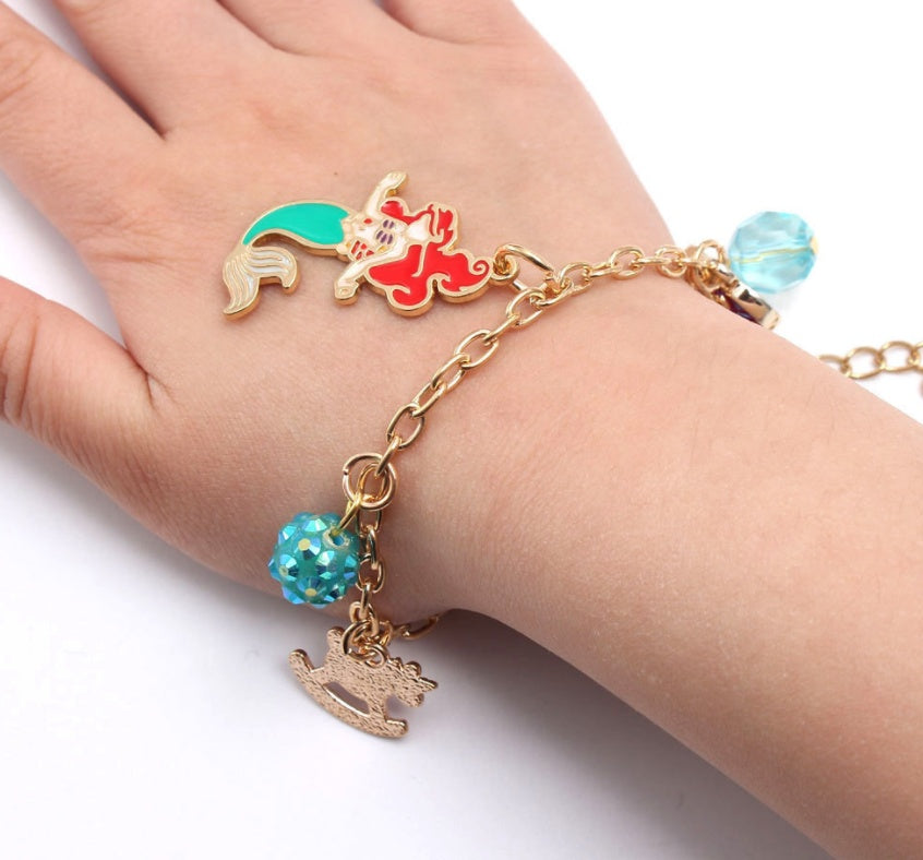 Colgante de corazón de sirena para bebé, collar de cadena larga, pulseras, conjunto de joyas de moda para niños, regalo