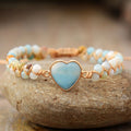 Klassische Herzform Charms Armbänder Amazonit Schnur Geflochtenes Makramee Armband Teengirls Wickelarmband Damen Schmuck