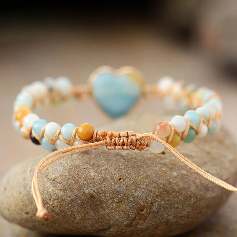 Klassische Herzform Charms Armbänder Amazonit Schnur Geflochtenes Makramee Armband Teengirls Wickelarmband Damen Schmuck