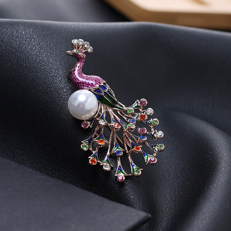 Neue Pfauenbrosche Tierbrosche Emaille Farbige Tropfen Strassbrosche für Damen
