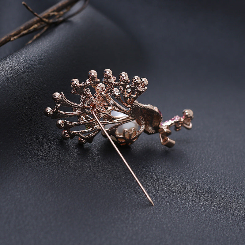 Nuevo Broche de Pavo Real, Broche de Animal para Mujer Esmaltado a Color con Goteo de Diamantes de Imitación
