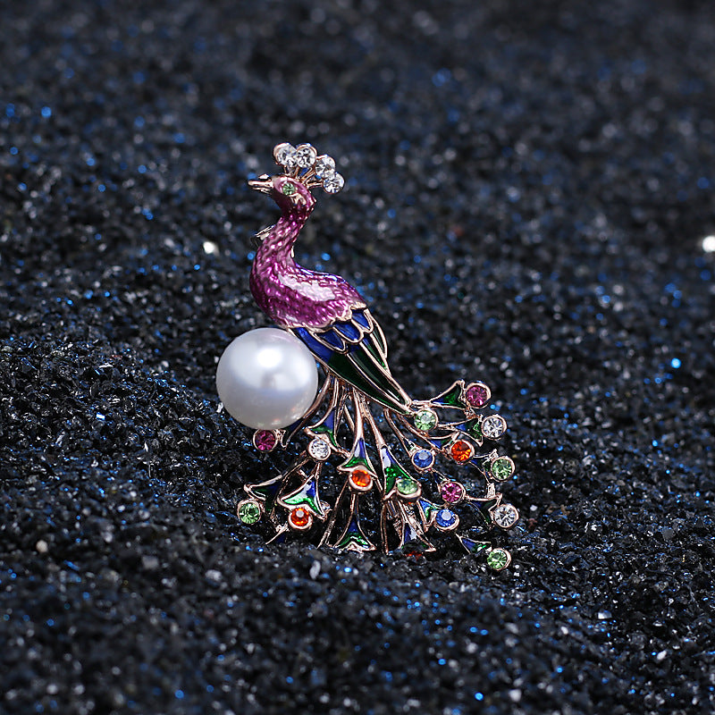 Nuevo Broche de Pavo Real, Broche de Animal para Mujer Esmaltado a Color con Goteo de Diamantes de Imitación