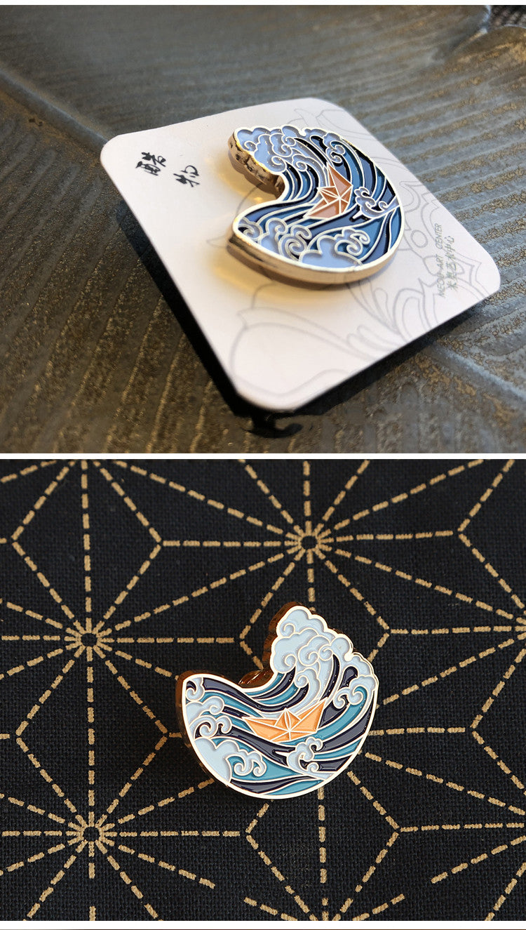 Broche "Monta el Viento y las Olas", Broche Delicado de Metal Azul, Broche de Insignia de Decoración Creativa