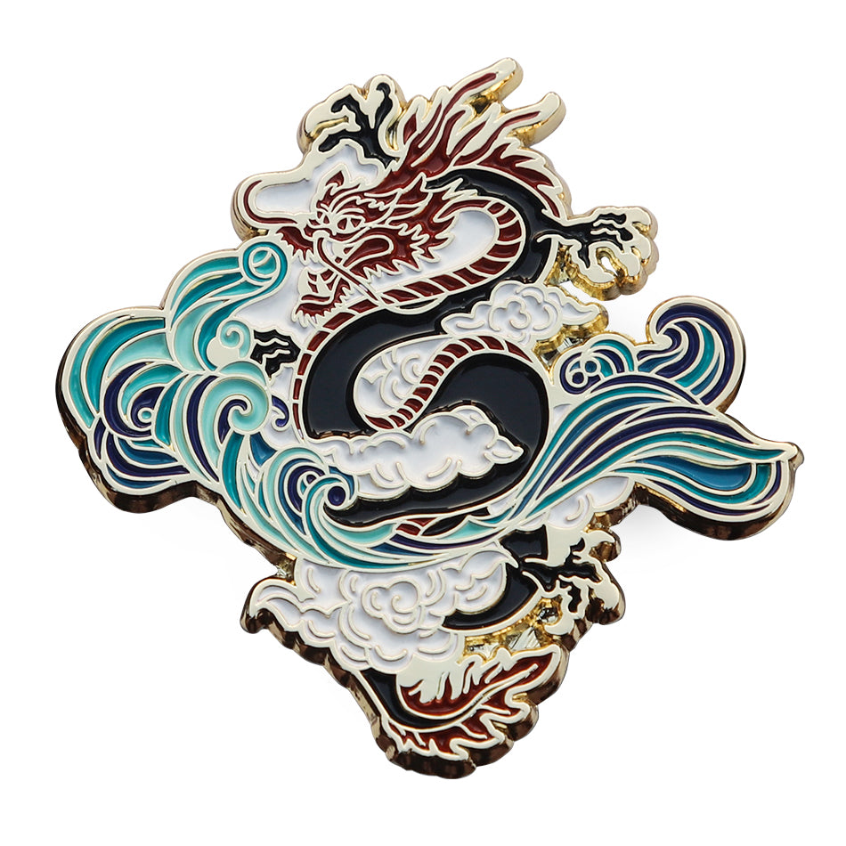 Broche conmemorativo original del dragón chino cabalgando el viento y las olas, diseño nacional, insignia metálica creativa, regalo