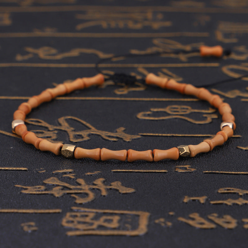 Armbänder aus Olivenkern und Bambus, Armbänder mit kupfernen Perlen und geschnittenen Oberflächen, Wenwan-Armbänder, handgefertigte Armbänder