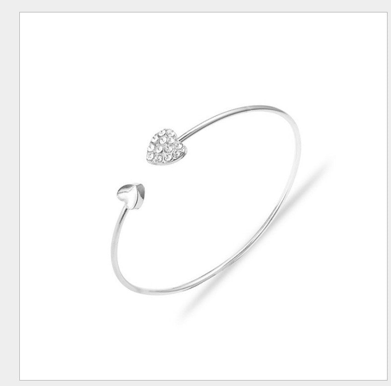Versión coreana de pulsera de amor con forma de corazón de diamantes, pulsera abierta europea y americana de comercio exterior transfronterizo, explosión de pulsera de doble corazón de durazno