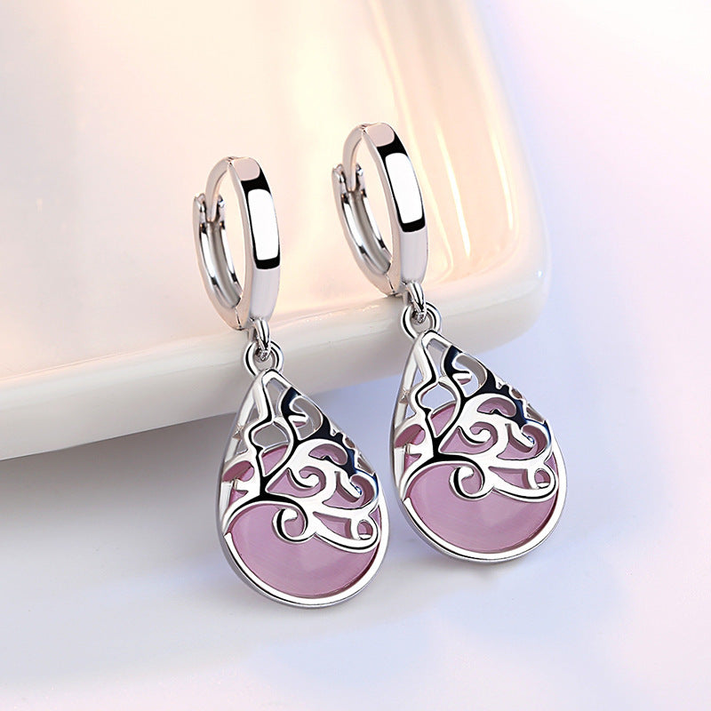 Pendientes de moda de plata 925 con ópalo lunar y tótem, pendientes de mujer para la buena suerte, pendientes de personalidad