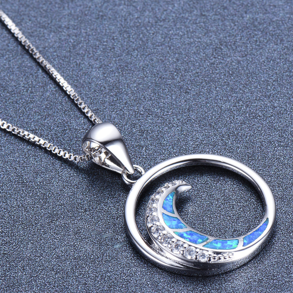 Anhänger, Weißgold, Weiße Diamanten, Mondförmiger glänzender Kreis Schmuck