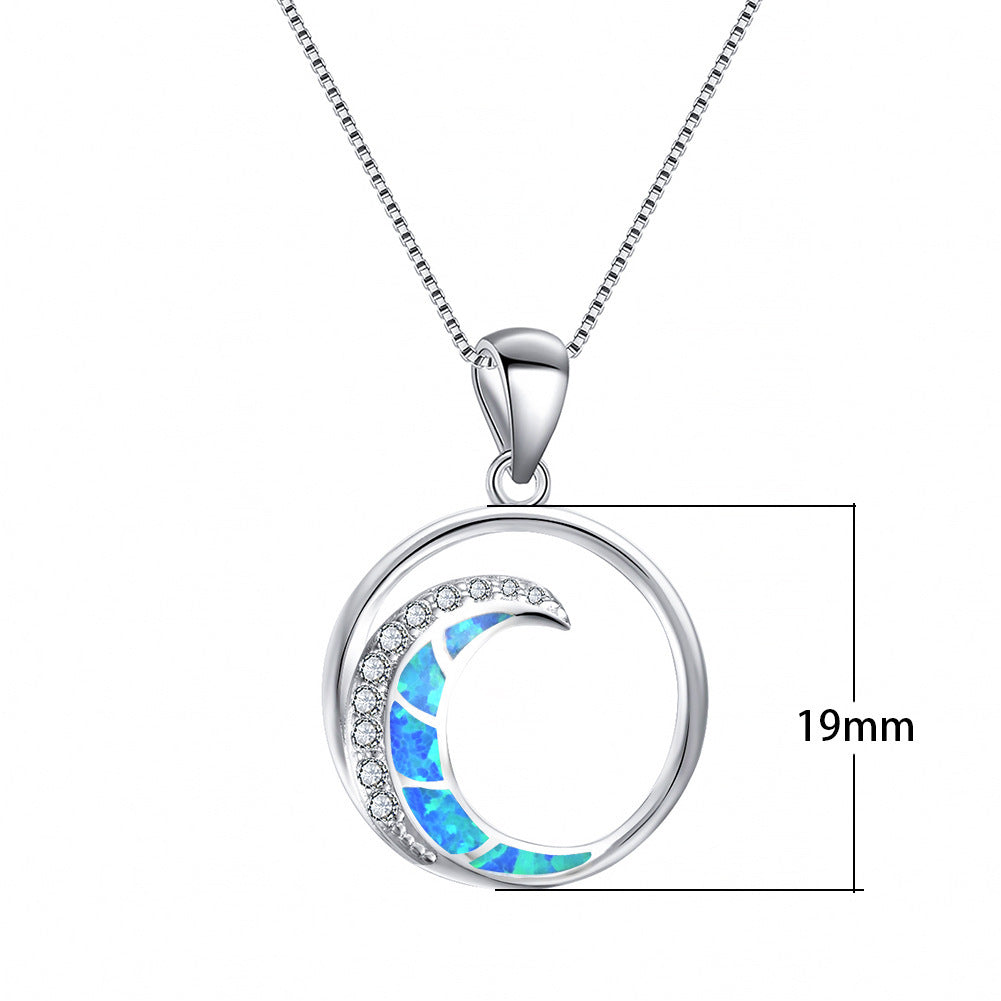 Anhänger, Weißgold, Weiße Diamanten, Mondförmiger glänzender Kreis Schmuck