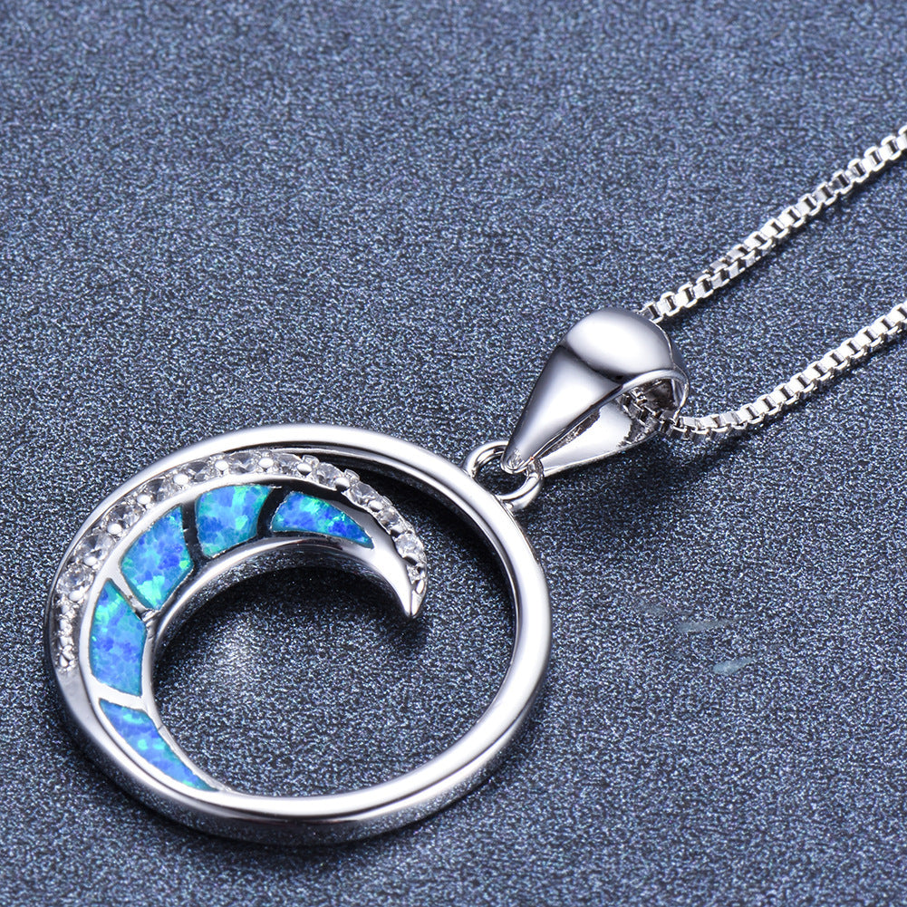 Anhänger, Weißgold, Weiße Diamanten, Mondförmiger glänzender Kreis Schmuck