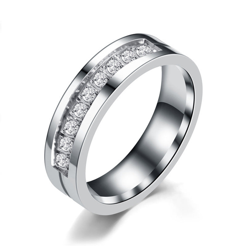Anillo de Acero de Titanio para Hombre con Zirconia, Diseño Sencillo, Anillo de Pareja