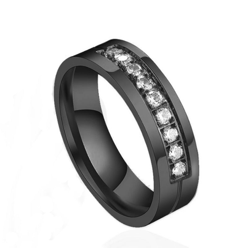 Anillo de Acero de Titanio para Hombre con Zirconia, Diseño Sencillo, Anillo de Pareja