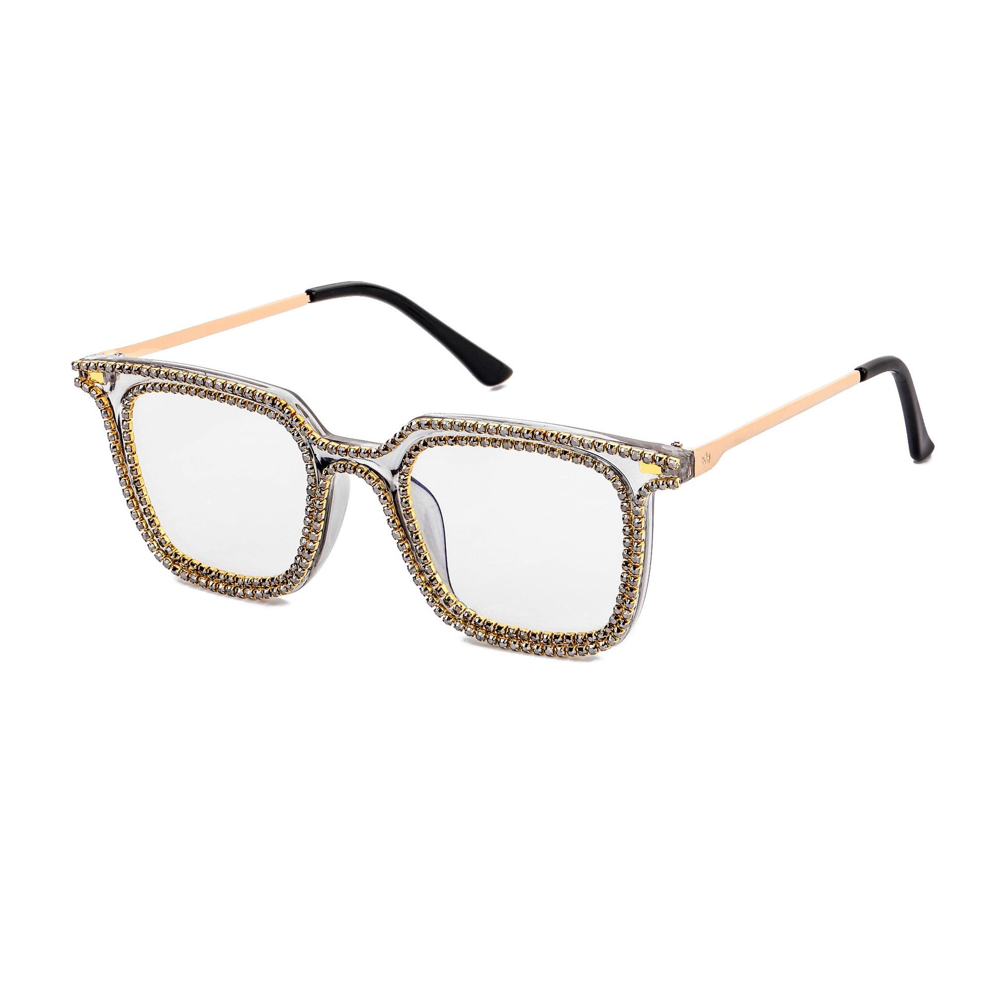 Quadratische Point-Drill-Sonnenbrille mit Leopardenmuster und Diamant-Fashion-Sonnenbrille