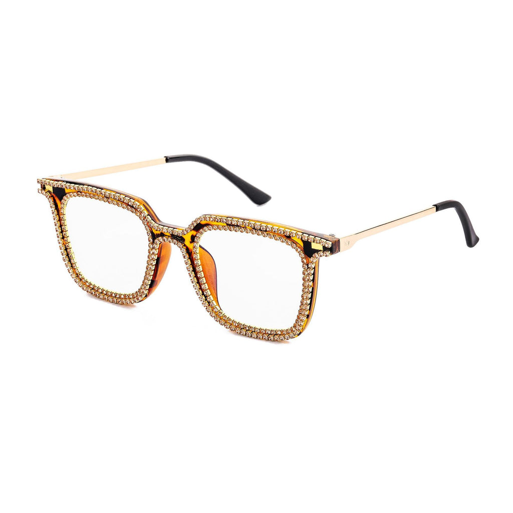 Quadratische Point-Drill-Sonnenbrille mit Leopardenmuster und Diamant-Fashion-Sonnenbrille