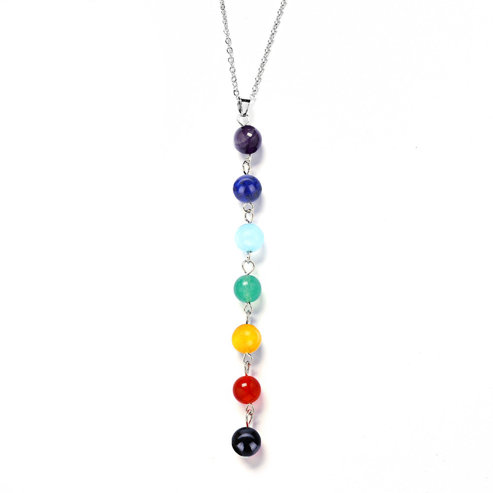 PINKSEE Bunte Naturstein-Anhänger-Halskette 7 Obsidianperlen-Halskette Statement Schmuck Geschenk