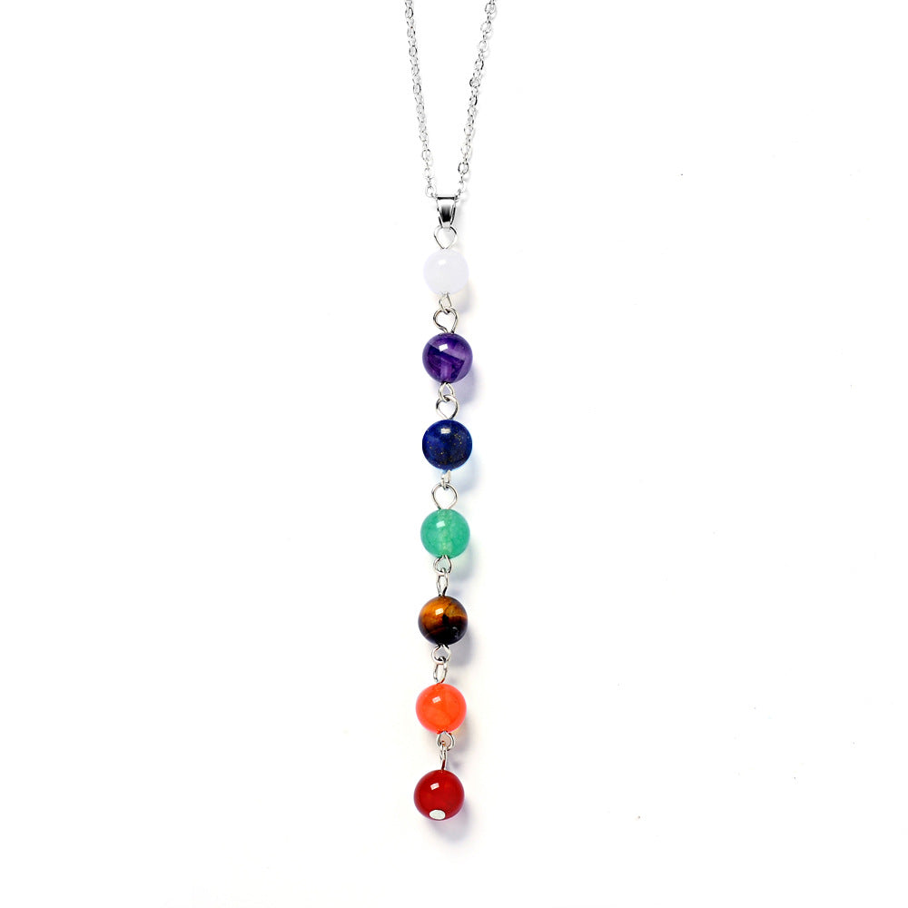 PINKSEE Bunte Naturstein-Anhänger-Halskette 7 Obsidianperlen-Halskette Statement Schmuck Geschenk