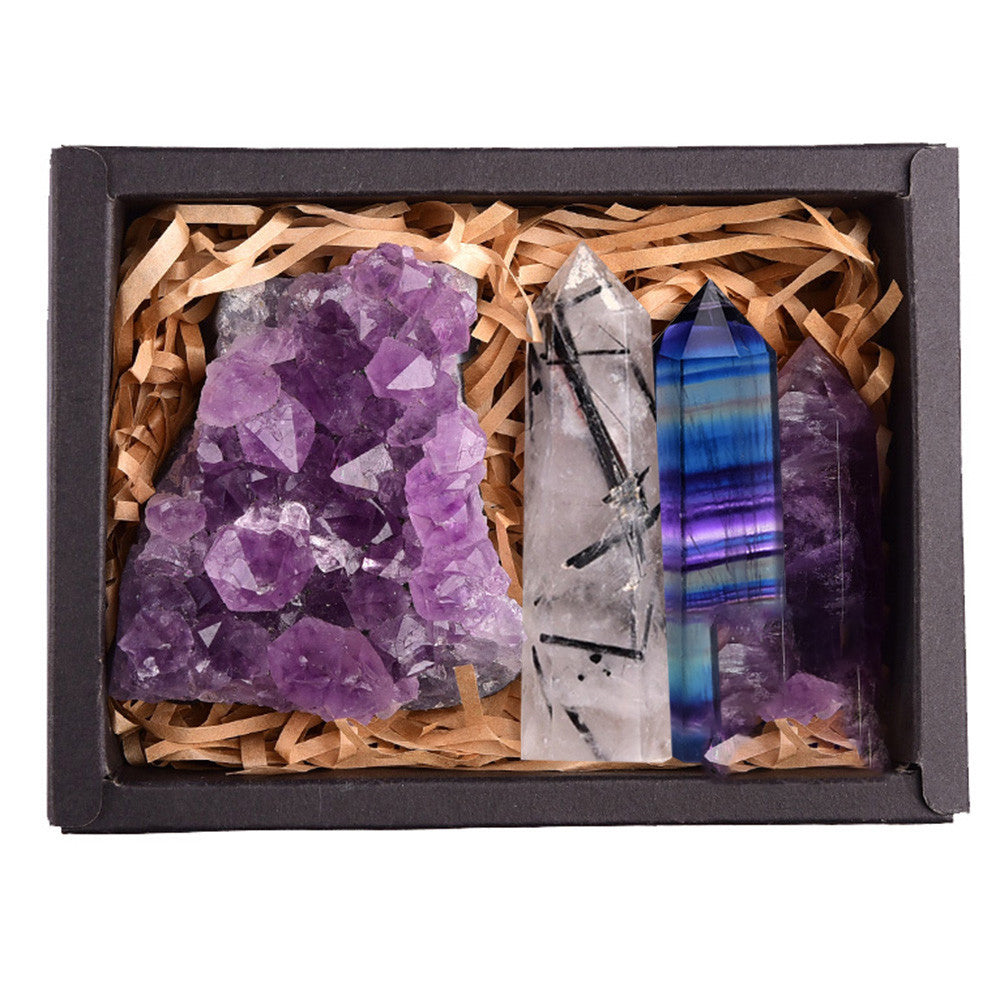 Amethyst Block Naturkristall Hexagonales Prisma Kraftstein Exquisite Geschenkbox Verpackung