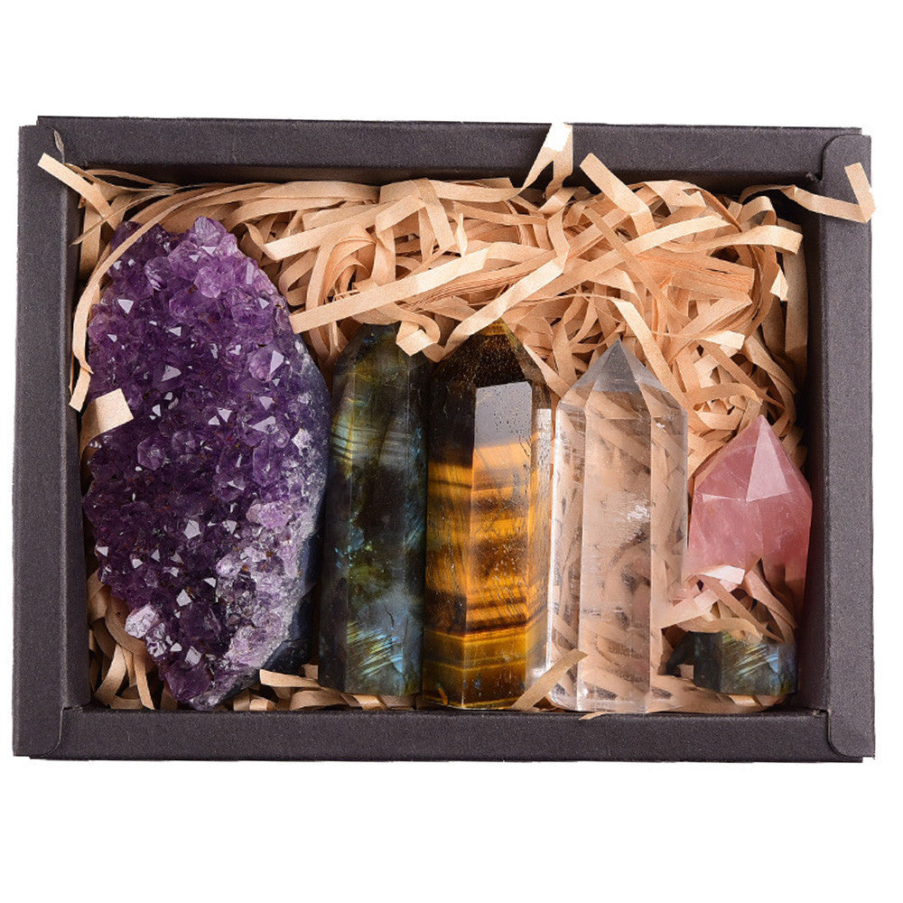 Amethyst Block Naturkristall Hexagonales Prisma Kraftstein Exquisite Geschenkbox Verpackung