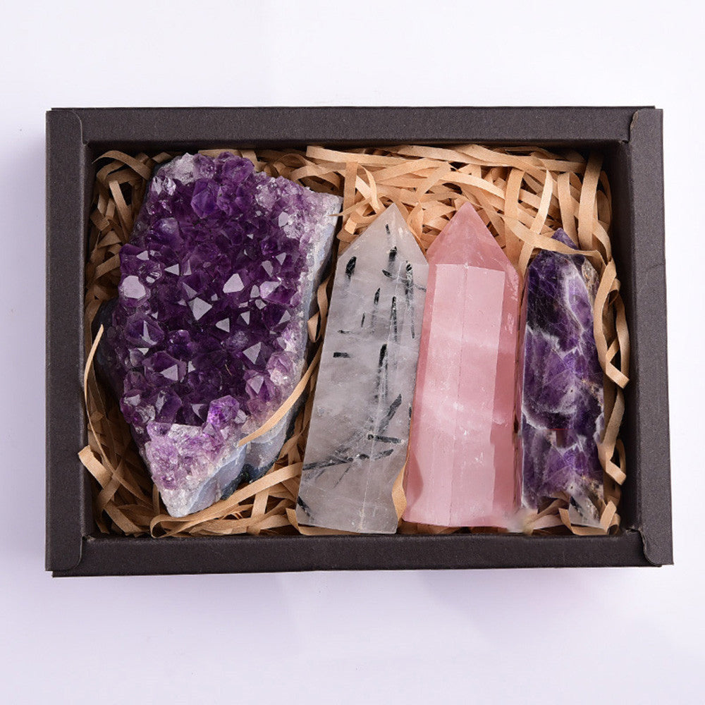 Amethyst Block Naturkristall Hexagonales Prisma Kraftstein Exquisite Geschenkbox Verpackung
